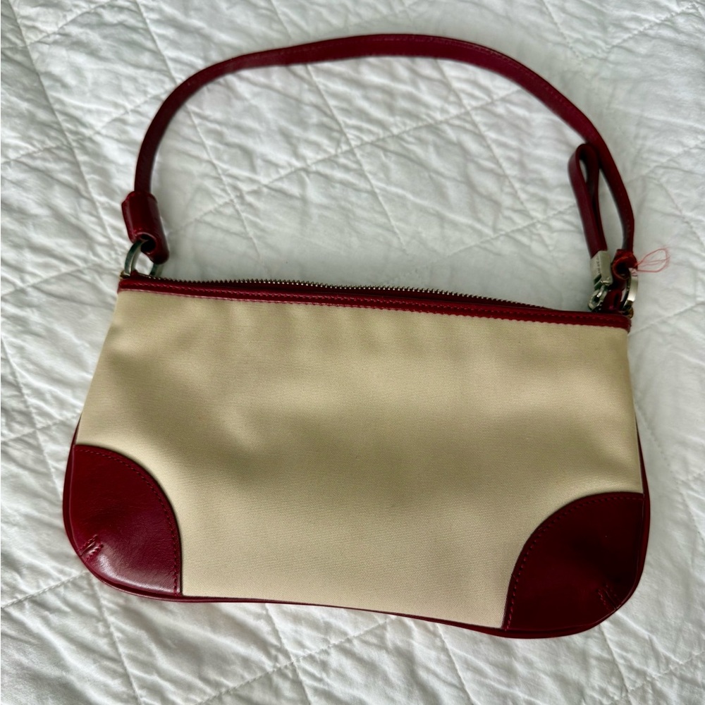 Monsac Red Leather and Cream Shoulder Bag